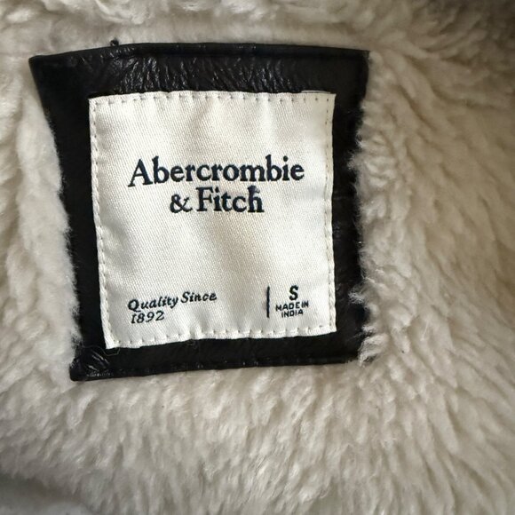 Abercrombie & Fitch Womens Black Vegan Leather Sherpa-Lined Aviator Jacket Size - Picture 6 of 7